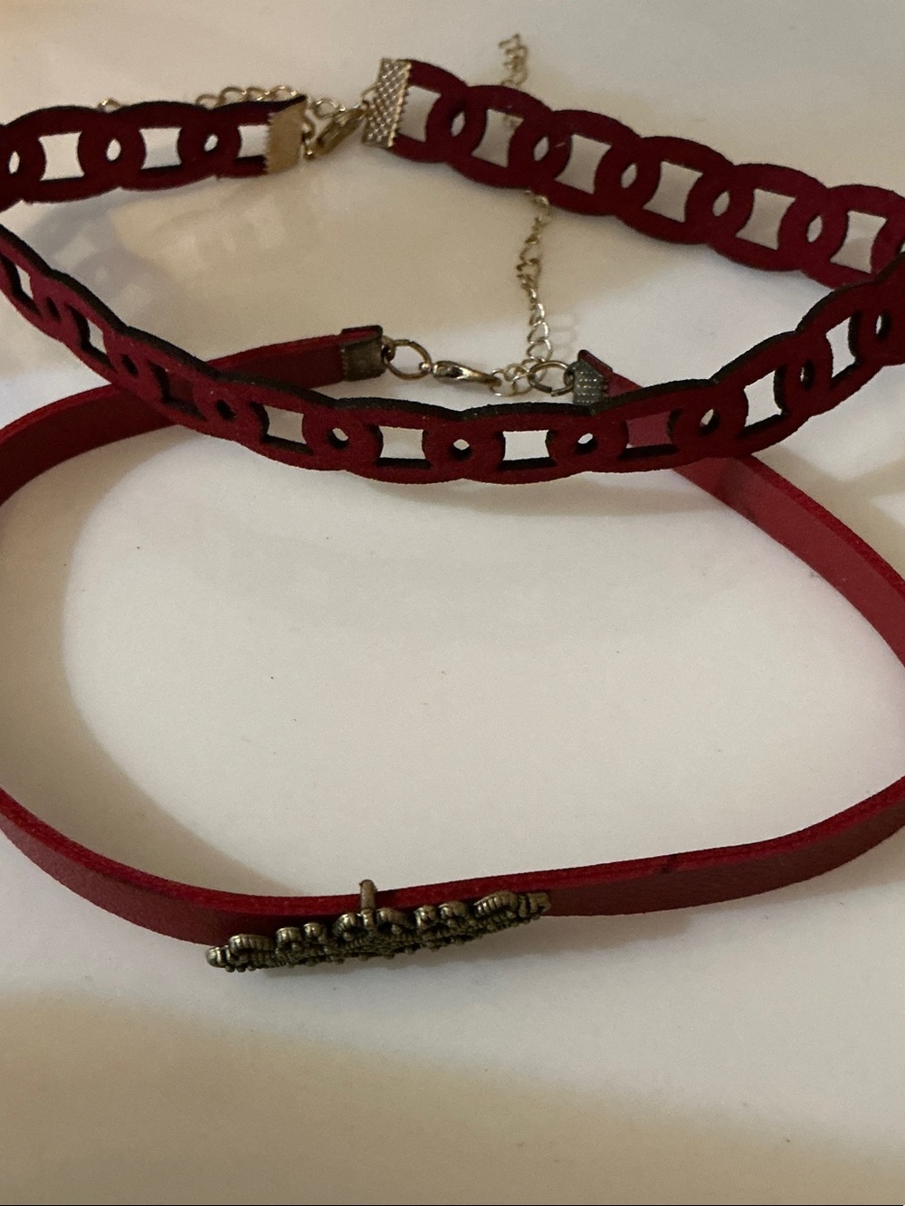 Red Double Choker Necklace Set - Unbranded